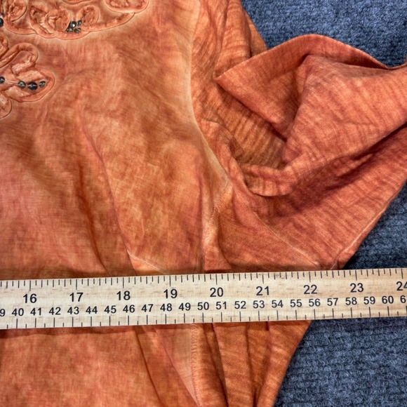 Reba Woman Top Womens 2X Orange Embroidered Studded Boho Button Up Western Shirt - Picture 5 of 9